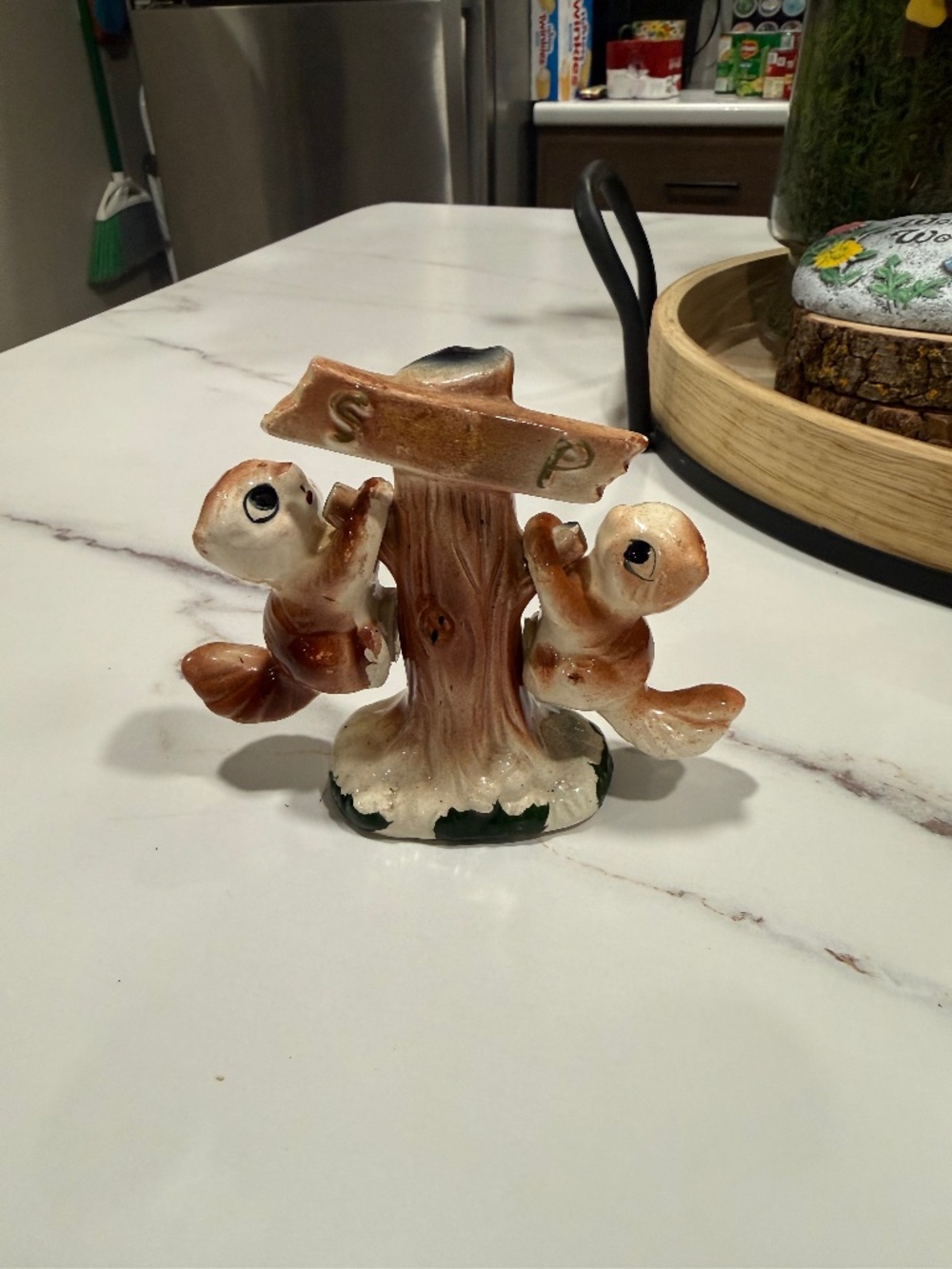 Vintage 1960’s Squirrels hanging on tree branch, salt & pepper shakers
